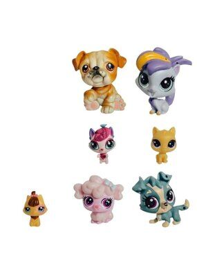 Littlest Pet Shop LPS Animal Figures Lot Of 7 Collectible Toys Mixed Cat Dog 1L